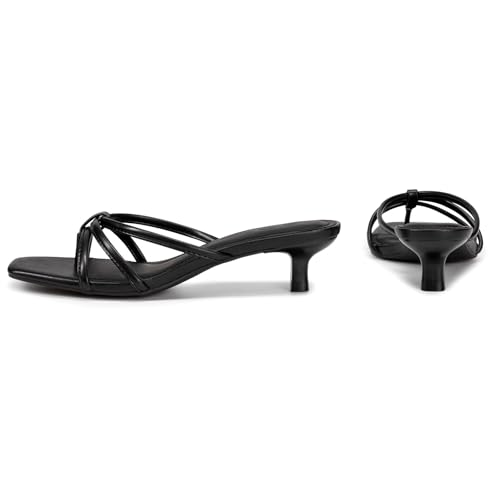 Athlefit Black Kitten Heels for Women Square Toe Summer Low Heels Slip On Flip Flop Strappy Wedding Thong Heeled Sandals Size 6 — view 5