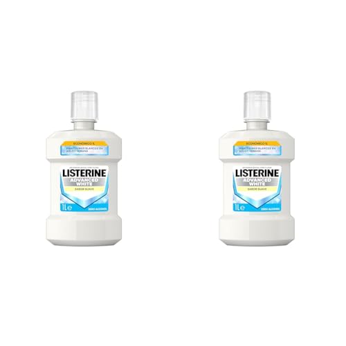 LISTERINE Advanced White Collutorio Sbiancante al Gusto Delicato di Menta, Senza Alcool per Denti Bianchi e Igiene Orale Completa, 1L (Confezione da 2)