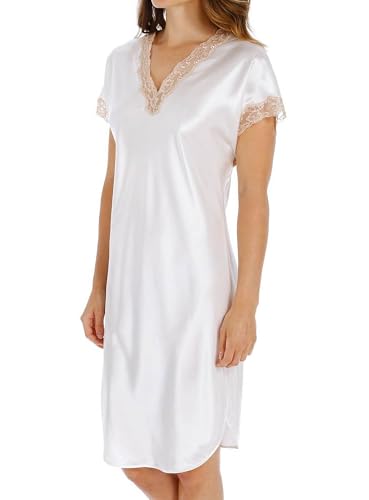 Shadowline Women's Sleepshirt Charming Satin Lace Trim Short Silky Nightgown