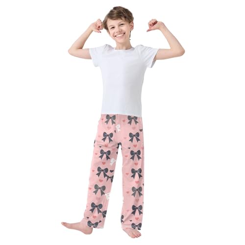 Black Bow Pink Heart Pajama Pants Long Sleep Pant Soft PJ Bottoms Sleepwear2