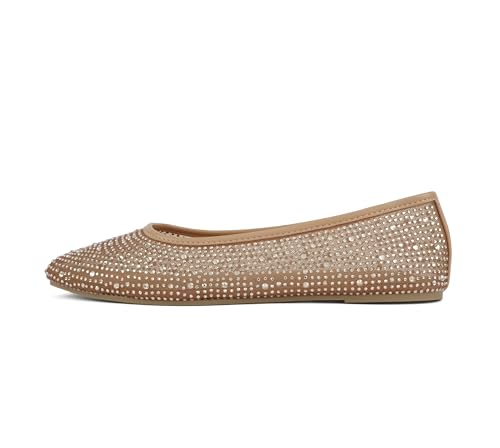 Soda Domina ~ Women Round Toe Rhinestone Mesh Ballet Flat