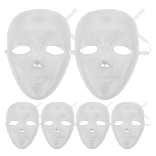 WRITWAA 6 Pcs White Blank Full Face Masks, Diy Hand-Painted Plastic Masks for Cosplay, Masquerade, Party, Halloween, and Crafts
