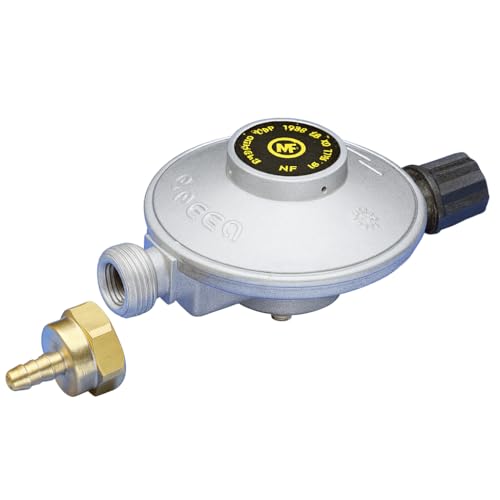 DIPRA - Détendeur Butane Camping NF - Débit 0-5 kg/h - Pression 28 mbar - Entrée M 16/150 - Sortie M 20/150 avec Raccord Tétine - Certifié NF