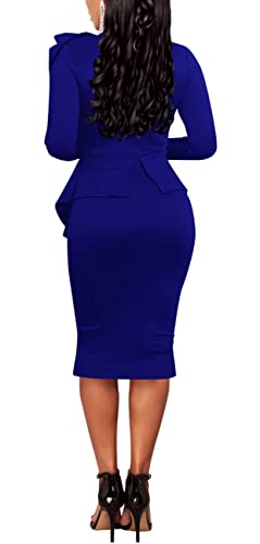 Image of Women's Fashion Peplum Bodycon Dresses Short Sleeve Bow Club Ruffle Pencil Party Dress