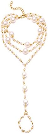 Yalice Elegant Pearl Anklet Ring Gold Barefoot Sandals Wedding Ankle Bracelet Beach Wedding Foot Chain for Women and Girls 1Pcs