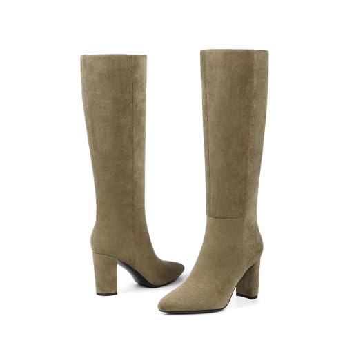 Image of Modatope Knee High Boots Women Pointed Toe Boots Chunky Heels Side Zipper | Fall Spring Winter Fashion Dress Tall Boots, Evening Bridal office Long Boots