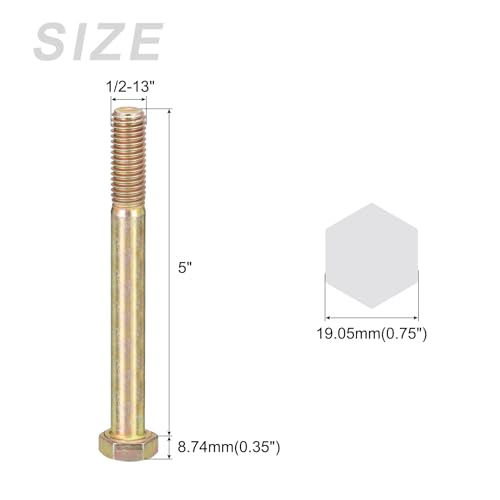 Image of METALLIXITY Hex Bolts (1 /2-13x5) 10Pcs, Carbon Steel Zinc Plated Partial Threaded, Coarse Thread UNC Hex Head Screw Bolt - for Furniture Repair, Yellow