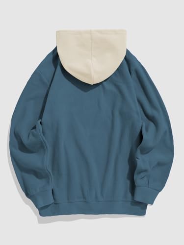 ZAFUL Men's Hooded Sweatshirt, Letter Mountain Graphic Embroidery Plush Fleece Casual Drawstring Pullover Hoodie2