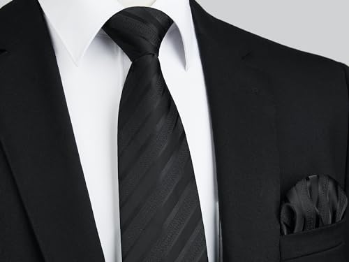 Image of Enlision Mens Ties Stripe Tie and Pocket Square Set Classic Formal Woven Neckties Handkerchief Cufflinks Wedding