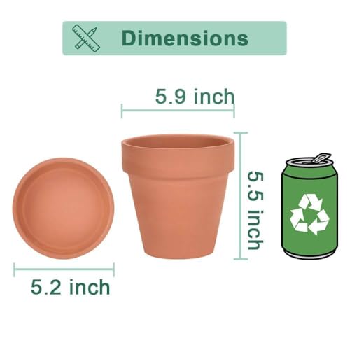 6 Inch Clay Pot for Plant with Saucer - 4 Pack Large Terra Cotta Plant Pot with Drainage Hole, Flower Pot with Tray, Terracotta Pot for Indoor Outdoor Plant