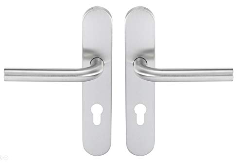 Bricard 666458 Conjunto de manijas de acero inoxidable sobre placa Tempo Pop para puerta de entrada (para cilindro europeo)