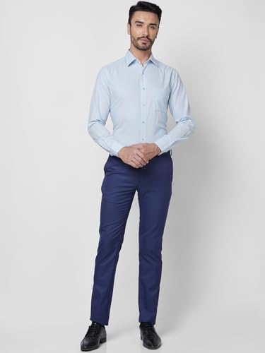 Image of Raymond Men Slim Fit Structure Pattern Pure Cotton Semi Cutaway Collar Full Sleeve Formal Shirt