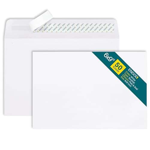 6x9 Booklet Envelopes - 50 pack - Mailing Envelopes Self Seal - White Letter Envelopes with Peel & Seal Closure - Open-Side 6x9 Envelopes - 28 lb Paper - Plain Envelopes for Business and Personal Use