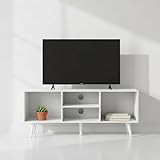 INDE MOBLEKIT | Mueble Auxiliar 4 Compartimentos 110x29x47 cm, Mueble TV Blanco de Madera con Estantes, Estantería Moderna para Salón, Recibidor o Almacenamiento Hogar