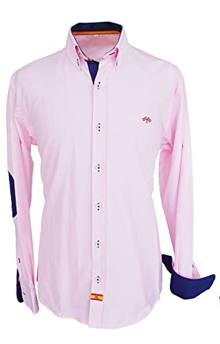 Pi2010 Camisa Bandera de España Hombre Rosa con Marino, Fabricado en España Talla XXL