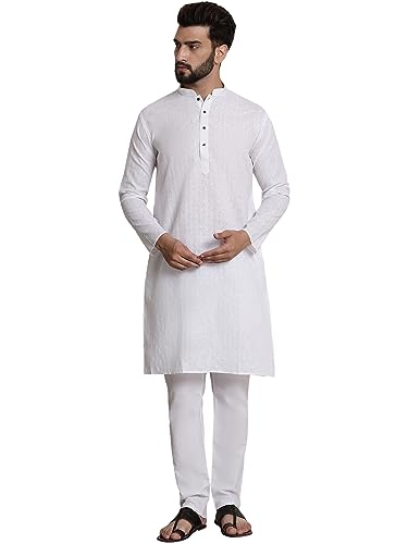Image of SOJANYA (Since 1958 Men's Cotton Blend Checked Kurta and Churidar Pyjama Set