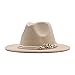 Lady Fashion Wide Brim Fedora Panama Hat with Ring Belt Pork Pie Hat Beige One Size