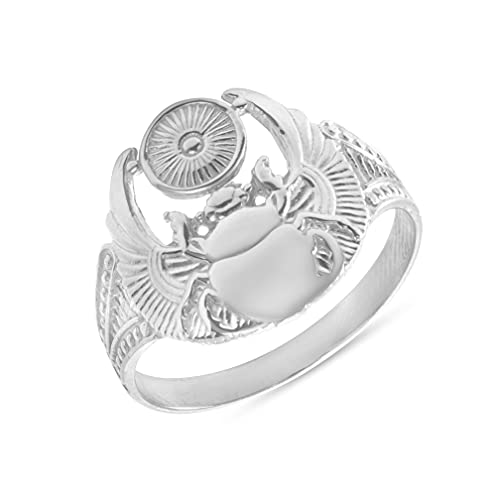 Elegant Sterling Silver Egyptian Scarab Beetle Sun Ring (Size 5.75)