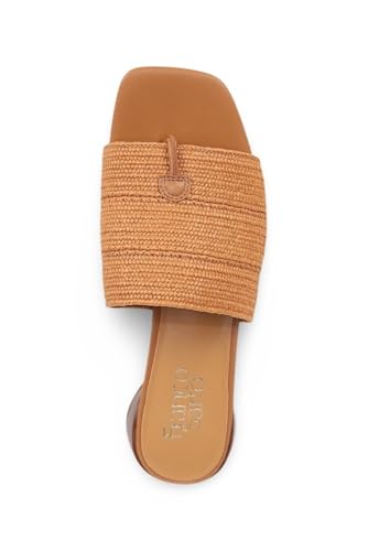 Image of Franco Sarto Loran Stacked Heel Slide Dress Sandals, Tan Raffia, 6M (US)
