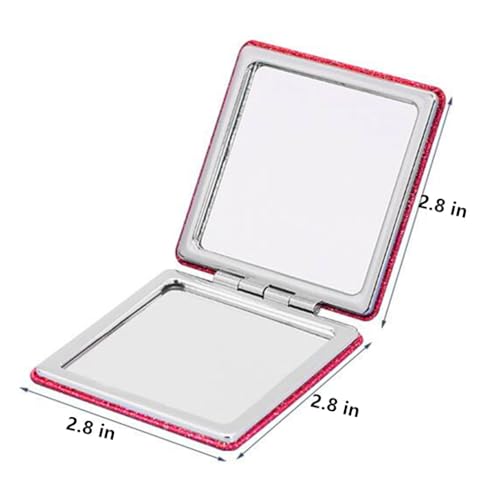 Square Pink Compact Mirror for Women,Small Magnifying Travel Mirror with Glitter,Portable 2 x 1x Magnification Folding Pocket Makeup Mirror Cosmetic Mirror for Gift Travel Essentials