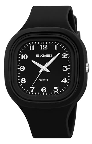 Gosasa Unisex Quartz Watch Minimalist Square Dial Women’s Men’s Casual Sport Analog Quartz Wristwatch with Silicone Strap Multiple Colors