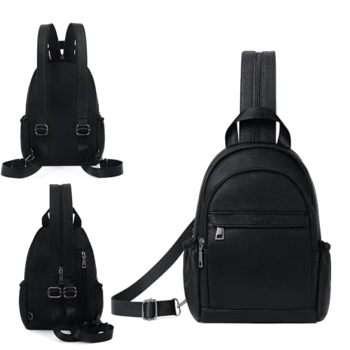 ECOTISH Anti-robo Mochila Mujer Pequeña,Impermeable Sling Bag Chest Bag,Ligero Antirrobo Mini Mochila Mochila de Viaje Linda Bolsa de Viaje Casual, Mochila de Escuela Bolsa de Hombro (Negro)