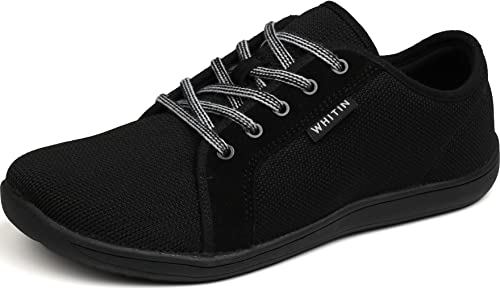 WHITIN Men's Fashion Barefoot Sneakers Wide Width Toe Box Arch Support Low Drop Sole Size 8.5 Minimus Casual Minimal Laces Up Tennis Shoes Walking Flat Lightweight Skateboarding Male Black 42