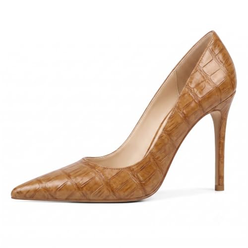 Image of Eldof Women's Classic Dress Pumps Shoes, Sexy Pointed Toe 4 inch Stiletto High Heels, Office Formal Slip On Size 5-13