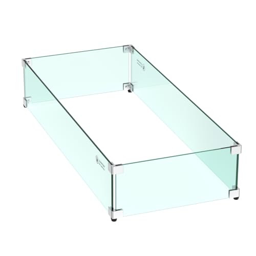 Skyflame 30 x 14 Inches Rectangular Fire Pit Glass Wind Guard for Outdoor