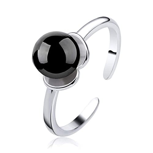 Bague fleur noire pour femme : anneau réglable rétro avec perle d'imitation pour fête