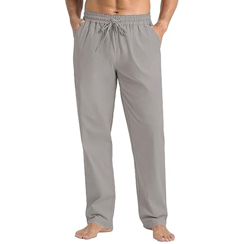 Men's Linen Pants Drawstring Elastic Waist Baggy Summer Pants Casual Loose Fit Beach Trousers with Pockets2