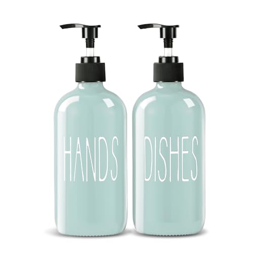 COHOSEGE Glass Soap Dispenser Set 2 Pack,16 Oz Dish Soap Dispenser for Kitchen Sink,Green Kitchen Accessories and Kitchen Decor,Green Decorations and Kitchen Utensils for Kitchen