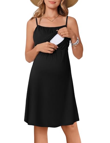 Image of Ekouaer Womens Sleeveless Nursing Dress Summer Breastfeeding Dresses Adjustable Strap Maternity Clothes