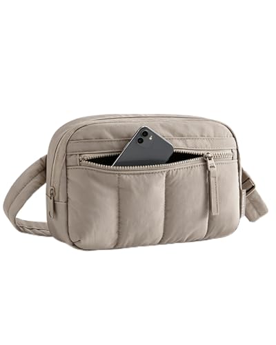 BAGSMART Quilted Puffy Belt Bag, Camel