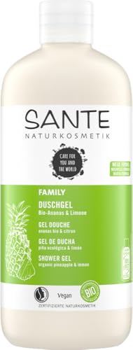 Sante Naturkosmetik Naturkosmetik - Gel de ducha orgánico de piña y lima, tamaño familiar de 500 ml, con dispensador, aroma afrutado y fresco, vegano, sin microplástico, para mujeres y hombres