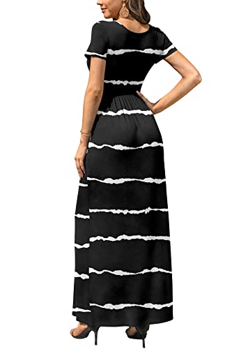 Image of DB MOON Womens 2026 Summer Maxi Dresses Casual Short Sleeve Empire Waist Spring Long Dress with Pockets