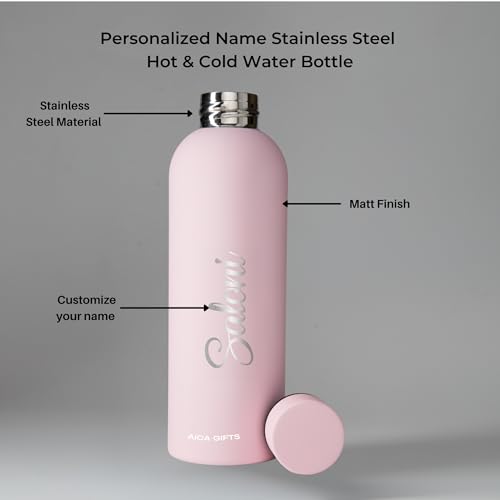 Image of AICA Personalized Name Stainless Steel Water Bottle -500ml -12Hrs Hot & 18Hrs Cold (Babypink) |Customised Gift For Man Woman Girl Boy