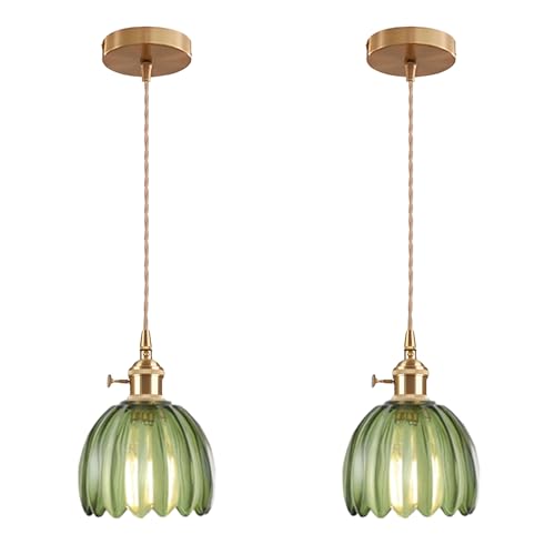 Suspension vintage en verre vert E27 lot de 2 luminaires rétro ESKED pour plafond cuisine