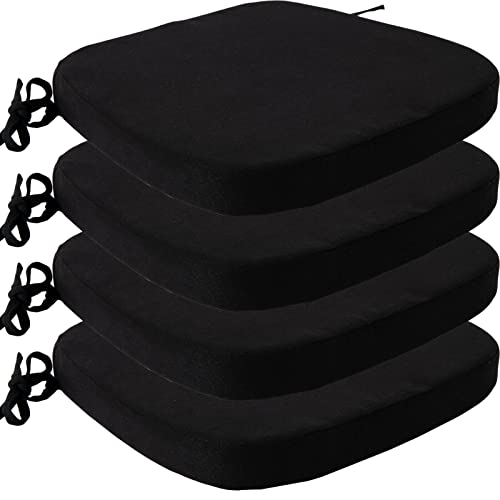 Eiury Kitchen Chair Cushions With Ties - High Density Sponge Seat Cushion And Dining Room Chair Pad 17 X 16.5 Inches Non Slip Rubber Back Seat Cover Machine Washable Set Of 4 - Black #TOP6