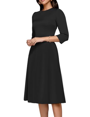 Image of Simple Flavor Women's Floral Vintage Dress Elegant Midi Evening Dress 3 /4 Sleeves