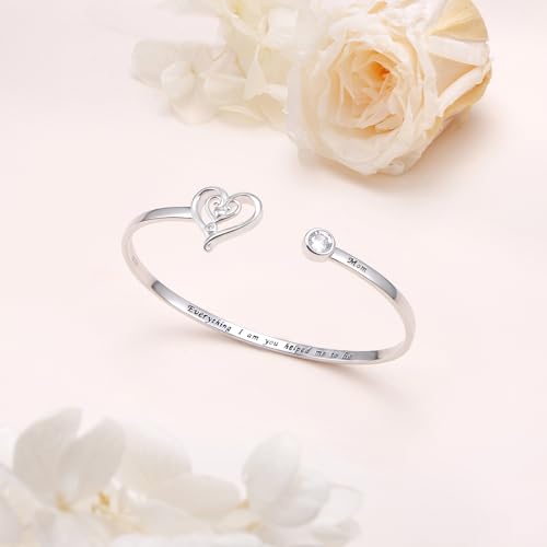 Mother Daughter Bracelet for Women 925 Sterling Silver Cuff Bracelets Inspirational Heart Jewelry Bracelet Mothers Day Gifts for Mom Daughter 5