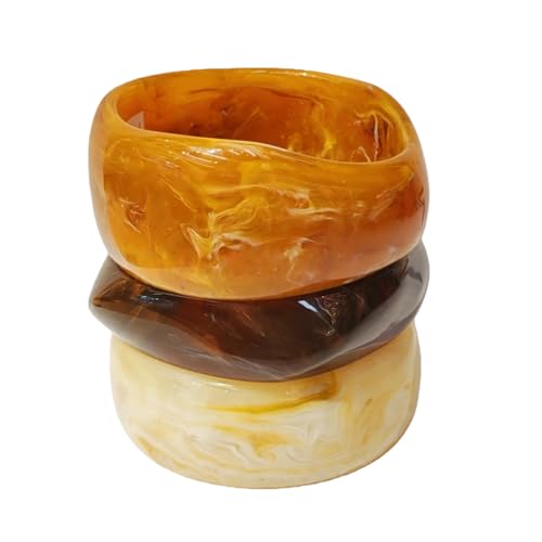 Liiusgelad Chunky Bracelet Set for Women | 3-Pack Acrylic Resin Bangles | Brown & Colorful Statement Jewelry | Indian Style Bangle Bracelets