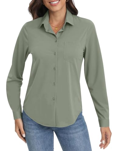 Image of Soft Wrinkle-Free Button Down Stretch Shirts for Women, Breathable Moisture-Wicking Casual Work Dress Tops