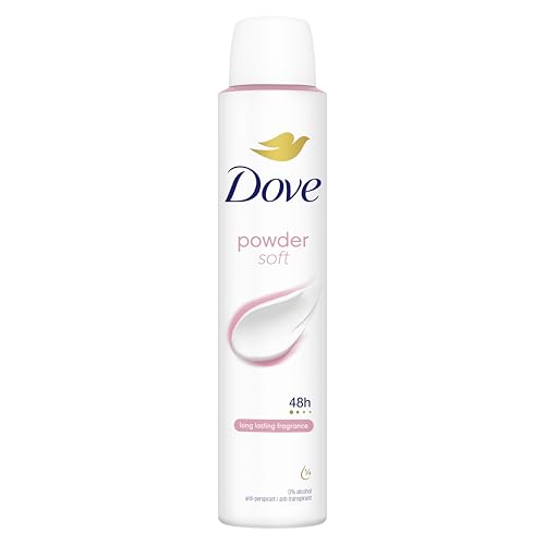 Dove Powder Soft Women's Antiperspirant Deodorant Body Spray for 48 hour sweat and odour protection with ¼ moisturising cream 200 ml, Pack of 6