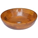 Facile à assembler. Gecheer Lavabo Bois de Teck Massif Φ40x10 cm, Lavabo de Comptoir Vasque à Poser, Évier de Salle de Bain pour Toilette, WC d\'invités