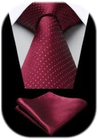HISDERN Men's Tie and Pocket Square Set Striped Polka Dot Silk Ties for Men Formal Classic Elegant Necktie & Handkerchief for Business Wedding Party