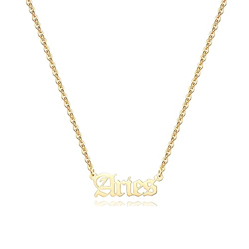 Aimber 18K Gold Plated Astrology Necklace for Women Jewelry 12 Zodiac Pendant Horoscope Constellations Necklace(Letter Aries)