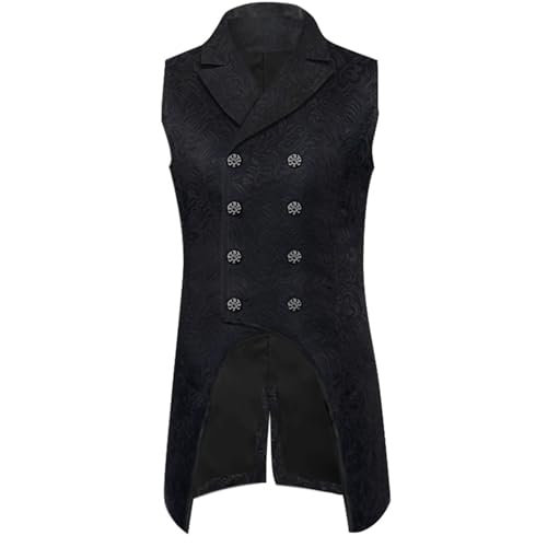 Gilet Jacquard Steampunk Homme Costume Gothique Vintage Long sans Manches Noir