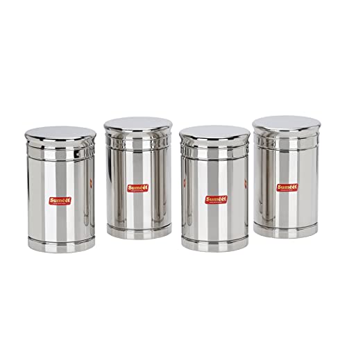 Image of Sumeet Stainless Steel Circular Vertical Storage Container set of 4 Pc, 1350ml Capacity Each, 10.5cm Dia, Silver