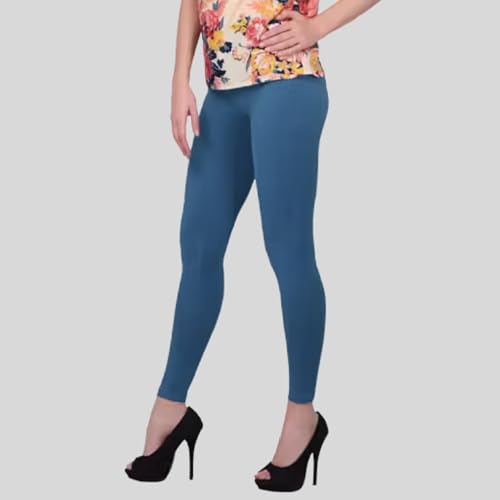 Image of Women's Cotton Skinny Leggings with Ankle Length Solid Pattern Mid Rise and Elastic Closure | Cotton Skinny Leggings for Womens